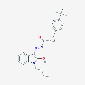 molecular formula C26H31N3O2 B433610 N'-(1-butyl-2-oxo-1,2-dihydro-3H-indol-3-ylidene)-2-(4-tert-butylphenyl)cyclopropanecarbohydrazide 