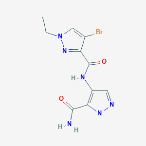 molecular formula C11H13BrN6O2 B4336104 N-[5-(aminocarbonyl)-1-methyl-1H-pyrazol-4-yl]-4-bromo-1-ethyl-1H-pyrazole-3-carboxamide 