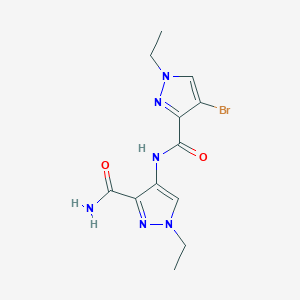 molecular formula C12H15BrN6O2 B4336112 N-[3-(aminocarbonyl)-1-ethyl-1H-pyrazol-4-yl]-4-bromo-1-ethyl-1H-pyrazole-3-carboxamide 