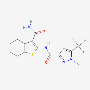 molecular formula C15H15F3N4O2S B4336130 N-[3-(AMINOCARBONYL)-4,5,6,7-TETRAHYDRO-1-BENZOTHIOPHEN-2-YL]-1-METHYL-5-(TRIFLUOROMETHYL)-1H-PYRAZOLE-3-CARBOXAMIDE 