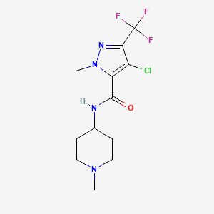 molecular formula C12H16ClF3N4O B4336207 4-CHLORO-1-METHYL-N-(1-METHYL-4-PIPERIDYL)-3-(TRIFLUOROMETHYL)-1H-PYRAZOLE-5-CARBOXAMIDE 