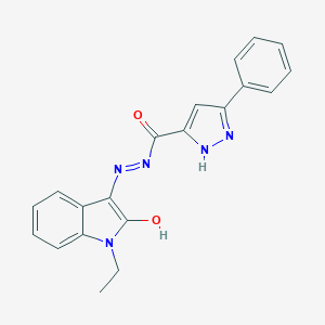 molecular formula C20H17N5O2 B433621 N'-(1-ethyl-2-oxo-1,2-dihydro-3H-indol-3-ylidene)-3-phenyl-1H-pyrazole-5-carbohydrazide 
