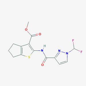 molecular formula C14H13F2N3O3S B4336332 methyl 2-({[1-(difluoromethyl)-1H-pyrazol-3-yl]carbonyl}amino)-5,6-dihydro-4H-cyclopenta[b]thiophene-3-carboxylate 