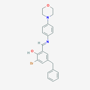 molecular formula C24H23BrN2O2 B433634 4-Benzyl-2-bromo-6-({[4-(4-morpholinyl)phenyl]imino}methyl)phenol 
