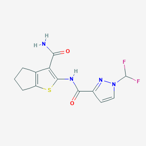 molecular formula C13H12F2N4O2S B4336343 N-[3-(AMINOCARBONYL)-5,6-DIHYDRO-4H-CYCLOPENTA[B]THIOPHEN-2-YL]-1-(DIFLUOROMETHYL)-1H-PYRAZOLE-3-CARBOXAMIDE 