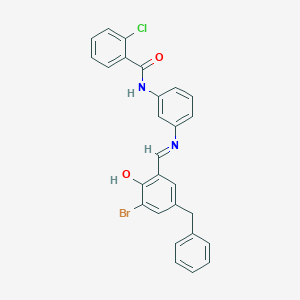 molecular formula C27H20BrClN2O2 B433635 N-{3-[(5-benzyl-3-bromo-2-hydroxybenzylidene)amino]phenyl}-2-chlorobenzamide 