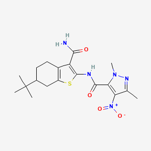 molecular formula C19H25N5O4S B4336398 N-[3-(AMINOCARBONYL)-6-(TERT-BUTYL)-4,5,6,7-TETRAHYDRO-1-BENZOTHIOPHEN-2-YL]-1,3-DIMETHYL-4-NITRO-1H-PYRAZOLE-5-CARBOXAMIDE 