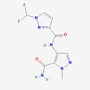 molecular formula C10H10F2N6O2 B4336489 4-({[1-(DIFLUOROMETHYL)-1H-PYRAZOL-3-YL]CARBONYL}AMINO)-1-METHYL-1H-PYRAZOLE-5-CARBOXAMIDE 