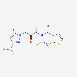 molecular formula C15H15F2N5O2S B4336569 2-[3-(DIFLUOROMETHYL)-5-METHYL-1H-PYRAZOL-1-YL]-N~1~-[2,6-DIMETHYL-4-OXOTHIENO[2,3-D]PYRIMIDIN-3(4H)-YL]ACETAMIDE 