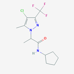 molecular formula C13H17ClF3N3O B4336590 2-[4-chloro-5-methyl-3-(trifluoromethyl)-1H-pyrazol-1-yl]-N-cyclopentylpropanamide 