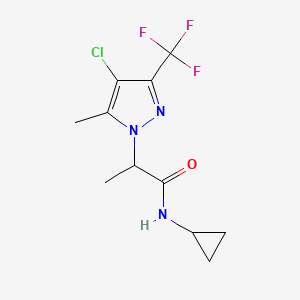 molecular formula C11H13ClF3N3O B4336599 2-[4-chloro-5-methyl-3-(trifluoromethyl)-1H-pyrazol-1-yl]-N-cyclopropylpropanamide 