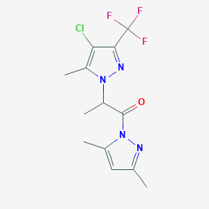 molecular formula C13H14ClF3N4O B4336600 2-[4-CHLORO-5-METHYL-3-(TRIFLUOROMETHYL)-1H-PYRAZOL-1-YL]-1-(3,5-DIMETHYL-1H-PYRAZOL-1-YL)-1-PROPANONE 