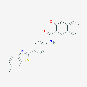 molecular formula C26H20N2O2S B433667 3-methoxy-N-[4-(6-methyl-1,3-benzothiazol-2-yl)phenyl]naphthalene-2-carboxamide CAS No. 292066-59-2
