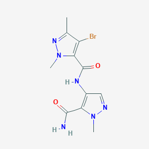 molecular formula C11H13BrN6O2 B4336674 N-[5-(aminocarbonyl)-1-methyl-1H-pyrazol-4-yl]-4-bromo-1,3-dimethyl-1H-pyrazole-5-carboxamide 