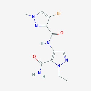 molecular formula C11H13BrN6O2 B4336696 N-[5-(aminocarbonyl)-1-ethyl-1H-pyrazol-4-yl]-4-bromo-1-methyl-1H-pyrazole-3-carboxamide 