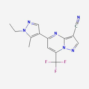 molecular formula C14H11F3N6 B4336790 5-(1-ETHYL-5-METHYL-1H-PYRAZOL-4-YL)-7-(TRIFLUOROMETHYL)PYRAZOLO[1,5-A]PYRIMIDIN-3-YL CYANIDE 