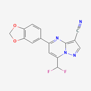 molecular formula C15H8F2N4O2 B4336799 5-(1,3-BENZODIOXOL-5-YL)-7-(DIFLUOROMETHYL)PYRAZOLO[1,5-A]PYRIMIDIN-3-YL CYANIDE 