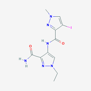 molecular formula C11H13IN6O2 B4336828 1-ethyl-4-{[(4-iodo-1-methyl-1H-pyrazol-3-yl)carbonyl]amino}-1H-pyrazole-3-carboxamide 