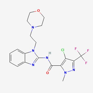 molecular formula C19H20ClF3N6O2 B4336896 4-chloro-1-methyl-N-{1-[2-(4-morpholinyl)ethyl]-1H-benzimidazol-2-yl}-3-(trifluoromethyl)-1H-pyrazole-5-carboxamide 