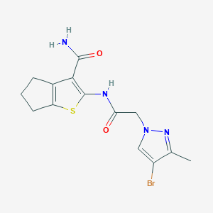 molecular formula C14H15BrN4O2S B4336967 2-{[2-(4-BROMO-3-METHYL-1H-PYRAZOL-1-YL)ACETYL]AMINO}-5,6-DIHYDRO-4H-CYCLOPENTA[B]THIOPHENE-3-CARBOXAMIDE 