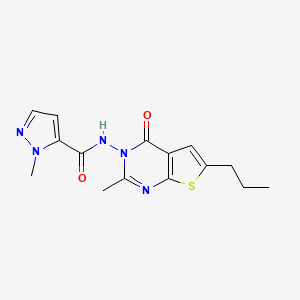 molecular formula C15H17N5O2S B4337014 1-METHYL-N-[2-METHYL-4-OXO-6-PROPYLTHIENO[2,3-D]PYRIMIDIN-3(4H)-YL]-1H-PYRAZOLE-5-CARBOXAMIDE 