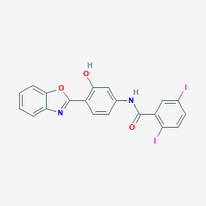 molecular formula C20H12I2N2O3 B433704 N-[4-(1,3-benzoxazol-2-yl)-3-hydroxyphenyl]-2,5-diiodobenzamide 