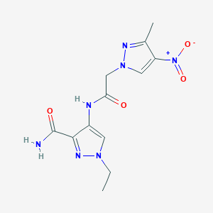 1-ETHYL-4-{[2-(3-METHYL-4-NITRO-1H-PYRAZOL-1-YL)ACETYL]AMINO}-1H-PYRAZOLE-3-CARBOXAMIDE