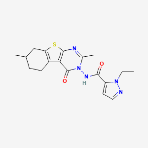 molecular formula C18H21N5O2S B4337078 N-(2,7-dimethyl-4-oxo-5,6,7,8-tetrahydro[1]benzothieno[2,3-d]pyrimidin-3(4H)-yl)-1-ethyl-1H-pyrazole-5-carboxamide 