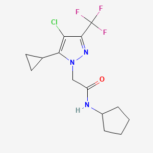 molecular formula C14H17ClF3N3O B4337116 2-[4-chloro-5-cyclopropyl-3-(trifluoromethyl)-1H-pyrazol-1-yl]-N-cyclopentylacetamide 