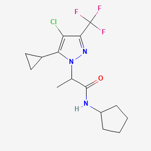 molecular formula C15H19ClF3N3O B4337129 2-[4-chloro-5-cyclopropyl-3-(trifluoromethyl)-1H-pyrazol-1-yl]-N-cyclopentylpropanamide 