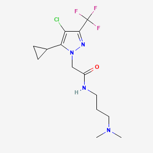 molecular formula C14H20ClF3N4O B4337154 2-[4-chloro-5-cyclopropyl-3-(trifluoromethyl)-1H-pyrazol-1-yl]-N-[3-(dimethylamino)propyl]acetamide 