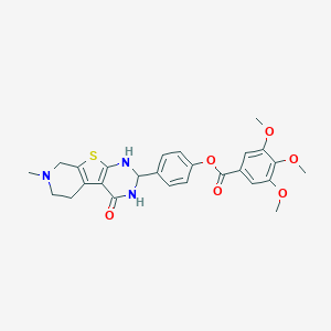 molecular formula C26H27N3O6S B433716 4-(7-Methyl-4-oxo-1,2,3,4,5,6,7,8-octahydropyrido[4',3':4,5]thieno[2,3-d]pyrimidin-2-yl)phenyl 3,4,5-trimethoxybenzoate CAS No. 353462-77-8