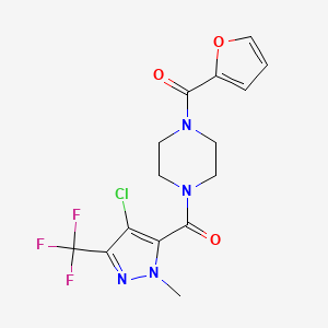 molecular formula C15H14ClF3N4O3 B4337199 [4-CHLORO-1-METHYL-3-(TRIFLUOROMETHYL)-1H-PYRAZOL-5-YL][4-(2-FURYLCARBONYL)PIPERAZINO]METHANONE 