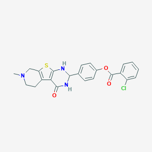 molecular formula C23H20ClN3O3S B433720 4-(7-Methyl-4-oxo-1,2,3,4,5,6,7,8-octahydropyrido[4',3':4,5]thieno[2,3-d]pyrimidin-2-yl)phenyl 2-chlorobenzoate CAS No. 353462-97-2