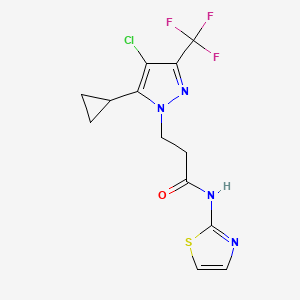 molecular formula C13H12ClF3N4OS B4337288 3-[4-chloro-5-cyclopropyl-3-(trifluoromethyl)-1H-pyrazol-1-yl]-N-(1,3-thiazol-2-yl)propanamide 