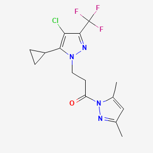 molecular formula C15H16ClF3N4O B4337307 3-[4-CHLORO-5-CYCLOPROPYL-3-(TRIFLUOROMETHYL)-1H-PYRAZOL-1-YL]-1-(3,5-DIMETHYL-1H-PYRAZOL-1-YL)-1-PROPANONE 