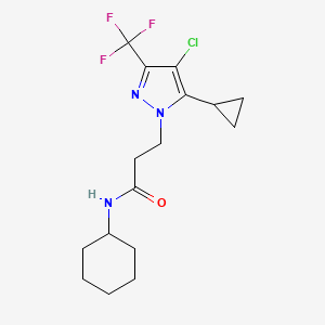 molecular formula C16H21ClF3N3O B4337311 3-[4-chloro-5-cyclopropyl-3-(trifluoromethyl)-1H-pyrazol-1-yl]-N-cyclohexylpropanamide 