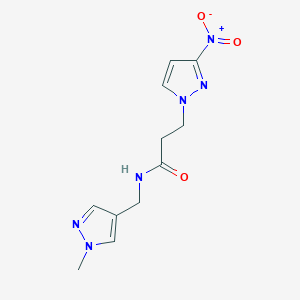 molecular formula C11H14N6O3 B4337408 N-[(1-methyl-1H-pyrazol-4-yl)methyl]-3-(3-nitro-1H-pyrazol-1-yl)propanamide 