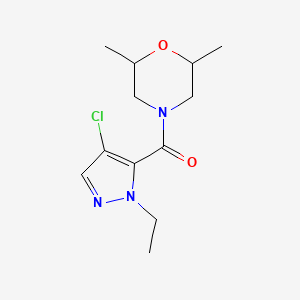 molecular formula C12H18ClN3O2 B4337475 (4-CHLORO-1-ETHYL-1H-PYRAZOL-5-YL)(2,6-DIMETHYLMORPHOLINO)METHANONE 