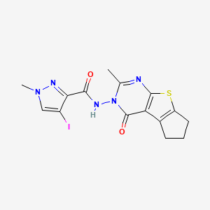 molecular formula C15H14IN5O2S B4337477 4-IODO-1-METHYL-N-[2-METHYL-4-OXO-6,7-DIHYDRO-4H-CYCLOPENTA[4,5]THIENO[2,3-D]PYRIMIDIN-3(5H)-YL]-1H-PYRAZOLE-3-CARBOXAMIDE 