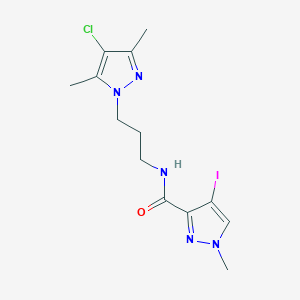 molecular formula C13H17ClIN5O B4337479 N-[3-(4-chloro-3,5-dimethyl-1H-pyrazol-1-yl)propyl]-4-iodo-1-methyl-1H-pyrazole-3-carboxamide 