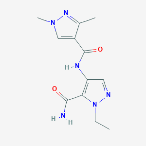 molecular formula C12H16N6O2 B4337499 N-[5-(aminocarbonyl)-1-ethyl-1H-pyrazol-4-yl]-1,3-dimethyl-1H-pyrazole-4-carboxamide 