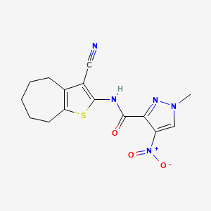 molecular formula C15H15N5O3S B4337550 N-(3-cyano-5,6,7,8-tetrahydro-4H-cyclohepta[b]thiophen-2-yl)-1-methyl-4-nitro-1H-pyrazole-3-carboxamide 