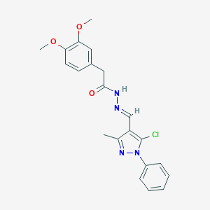 molecular formula C21H21ClN4O3 B433760 N-[(E)-(5-chloro-3-methyl-1-phenylpyrazol-4-yl)methylideneamino]-2-(3,4-dimethoxyphenyl)acetamide CAS No. 383894-40-4