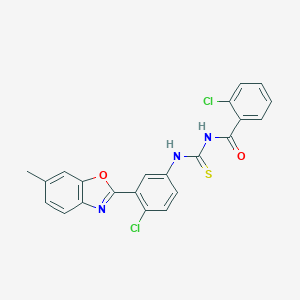 molecular formula C22H15Cl2N3O2S B433763 2-chloro-N-[[4-chloro-3-(6-methyl-1,3-benzoxazol-2-yl)phenyl]carbamothioyl]benzamide CAS No. 353467-01-3
