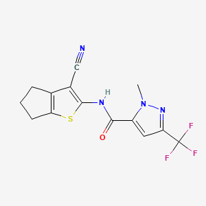 molecular formula C14H11F3N4OS B4337645 N-(3-cyano-5,6-dihydro-4H-cyclopenta[b]thiophen-2-yl)-1-methyl-3-(trifluoromethyl)-1H-pyrazole-5-carboxamide 