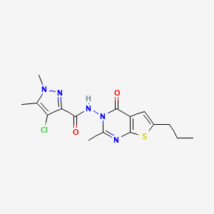 molecular formula C16H18ClN5O2S B4337672 4-CHLORO-1,5-DIMETHYL-N-[2-METHYL-4-OXO-6-PROPYLTHIENO[2,3-D]PYRIMIDIN-3(4H)-YL]-1H-PYRAZOLE-3-CARBOXAMIDE 