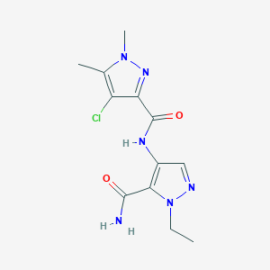 molecular formula C12H15ClN6O2 B4337697 N-[5-(aminocarbonyl)-1-ethyl-1H-pyrazol-4-yl]-4-chloro-1,5-dimethyl-1H-pyrazole-3-carboxamide 