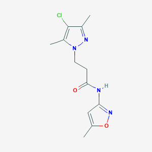 molecular formula C12H15ClN4O2 B4337783 3-(4-chloro-3,5-dimethyl-1H-pyrazol-1-yl)-N-(5-methyl-3-isoxazolyl)propanamide 