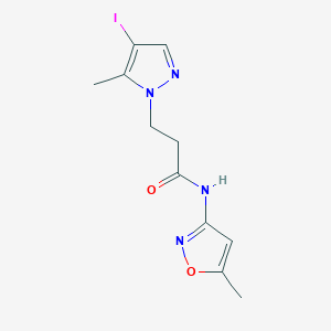 molecular formula C11H13IN4O2 B4337794 3-(4-iodo-5-methyl-1H-pyrazol-1-yl)-N-(5-methyl-3-isoxazolyl)propanamide 